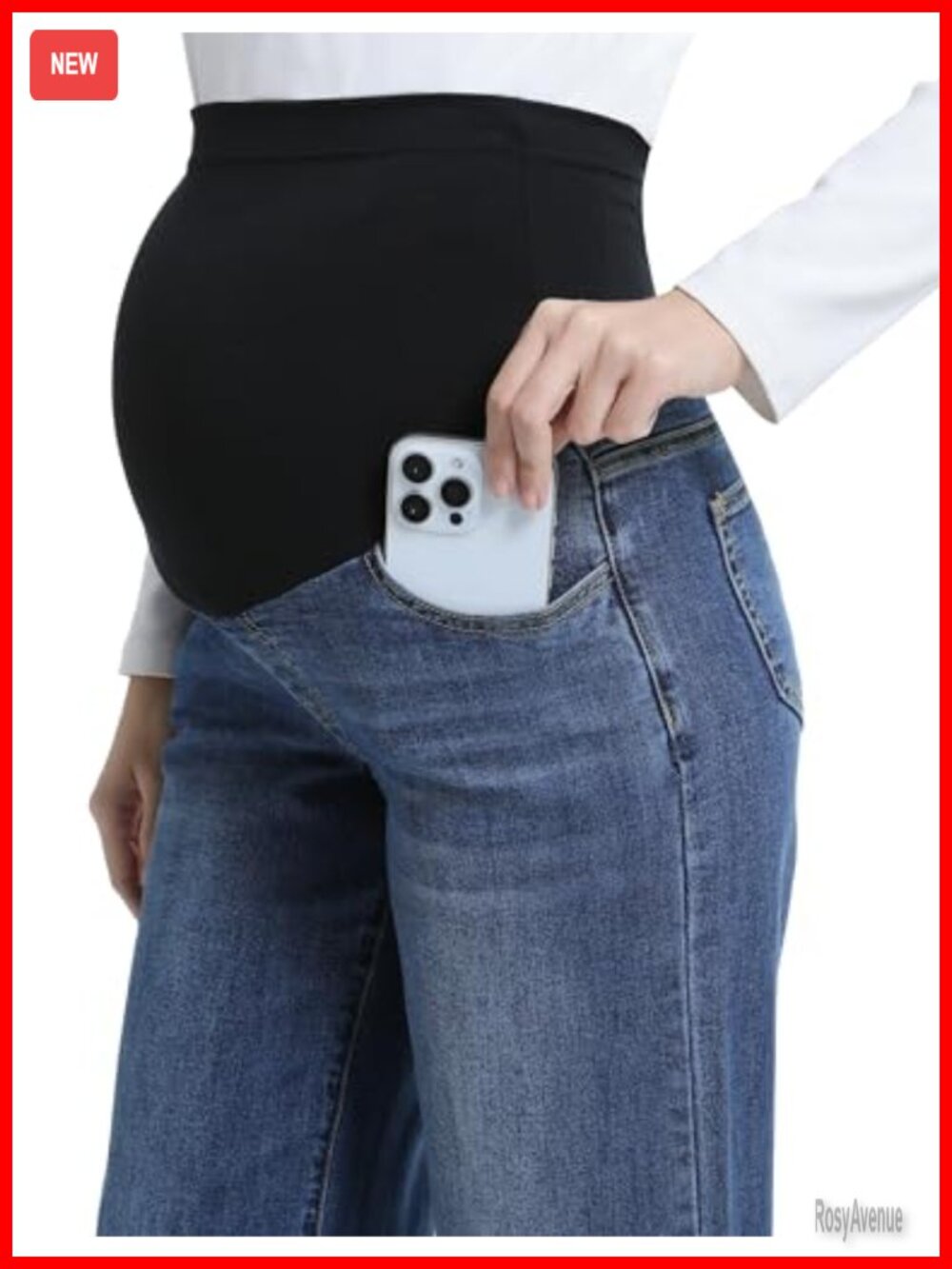 Maternity Jeans Wide Leg High Waisted Full Panel Pregnancy Denim Pants - Picture 4 of 6